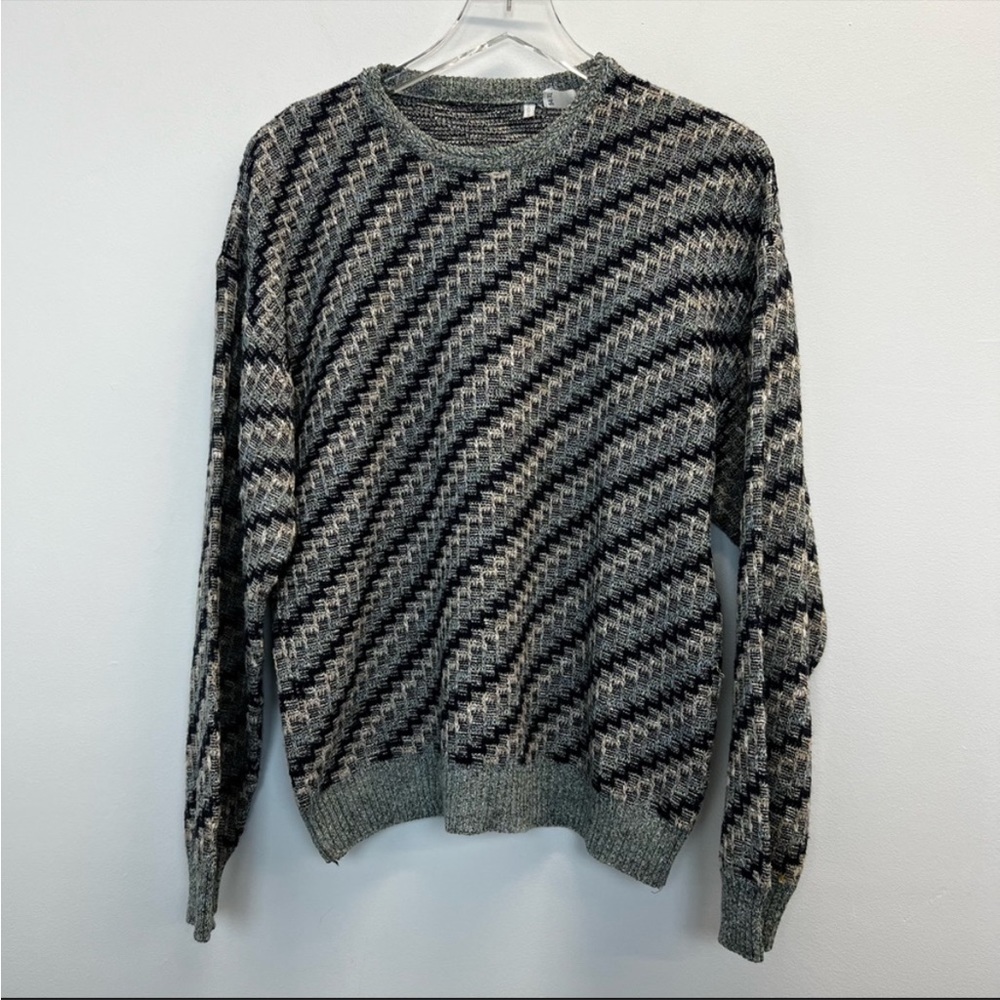 Linea Uomo Vintage Grandpa Sweater Made in Italy Blue Teal Cream (XL-54)